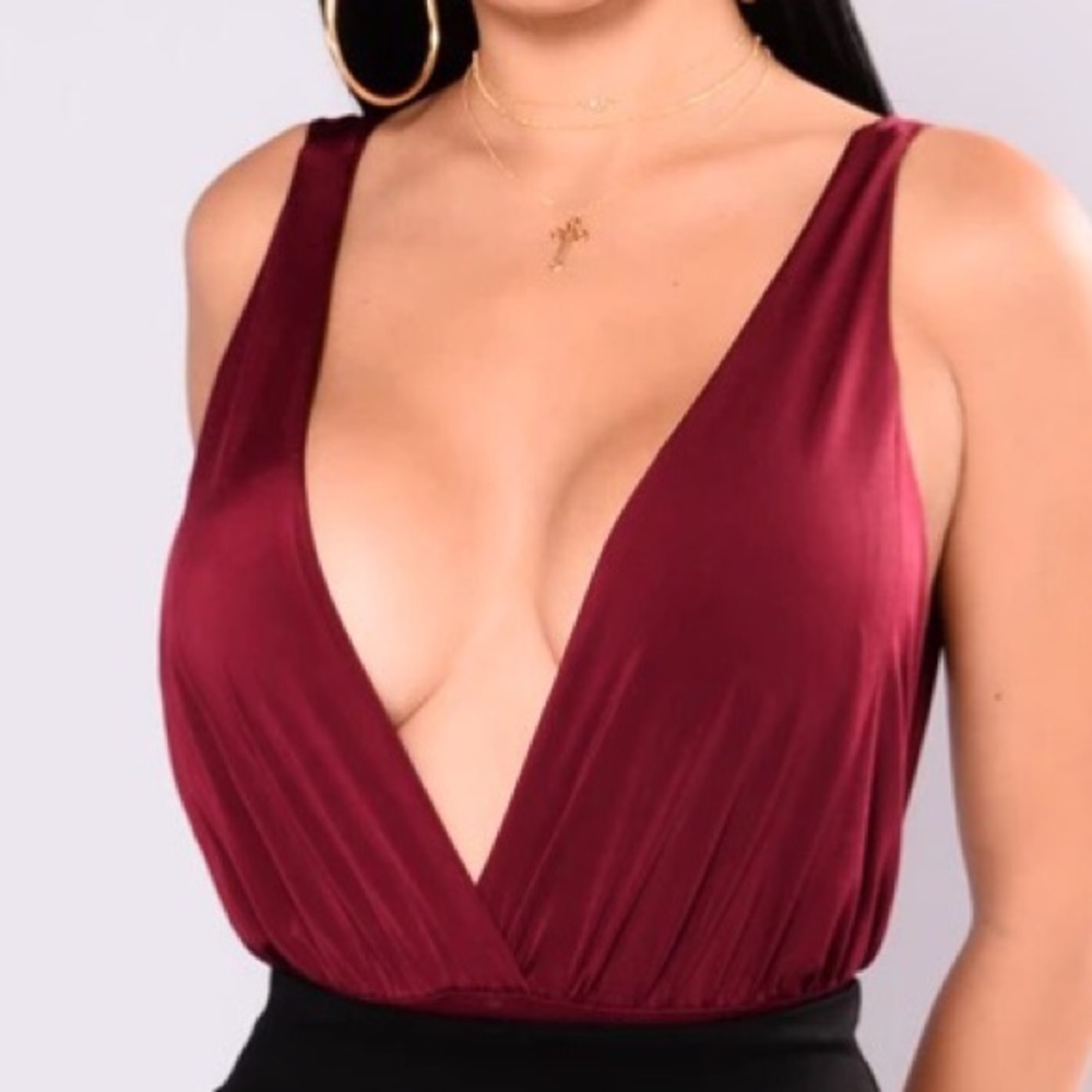 Burgundy Plunge Bodysuit